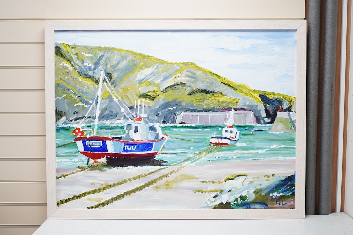 Miker Laversuch, Harbour scene, initialled, oil on canvas, 75 x 100cm